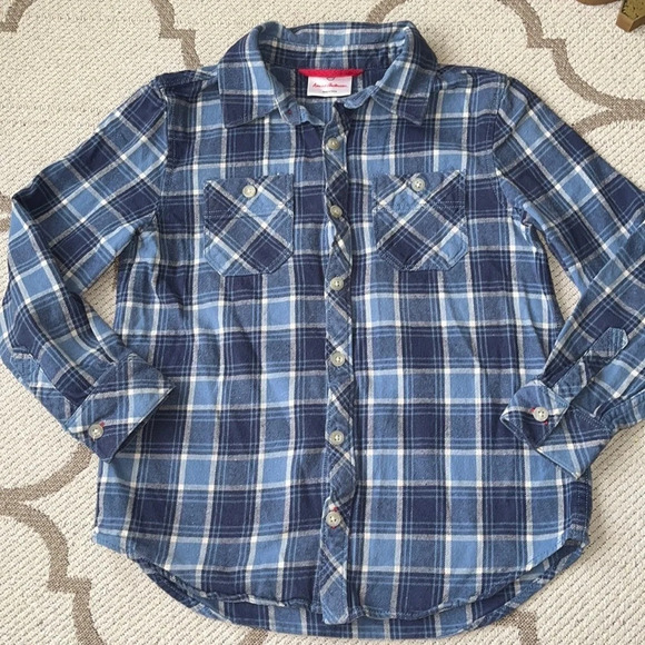 Hanna Andersson Other - Hanna Andersson blue plaid button down long sleeve shirt, size 120cm
